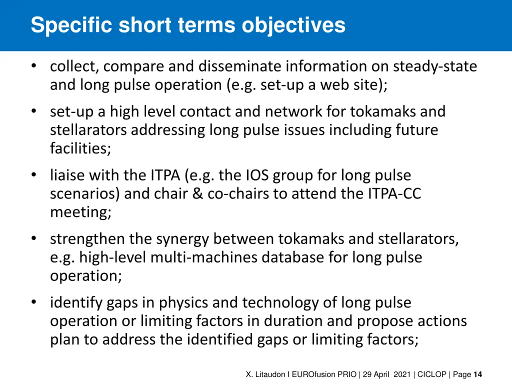 specific short terms objectives