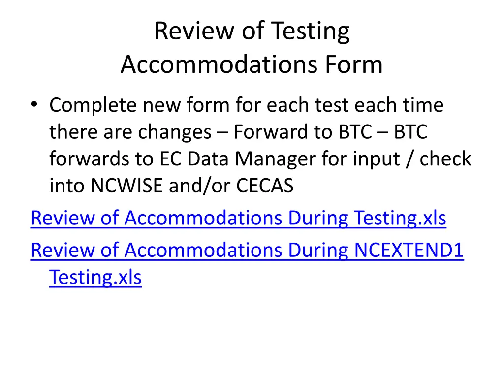 review of testing accommodations form