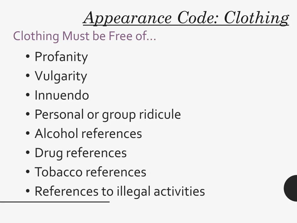 appearance code clothing clothing must be free of