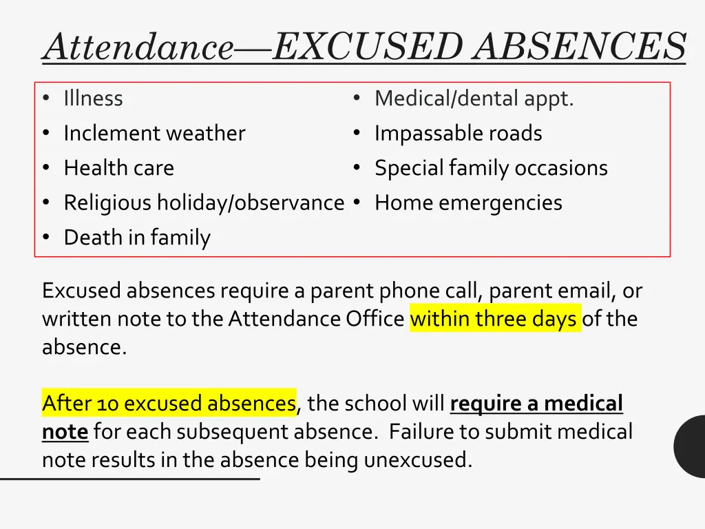 attendance excused absences