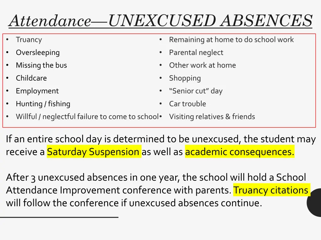 attendance unexcused absences