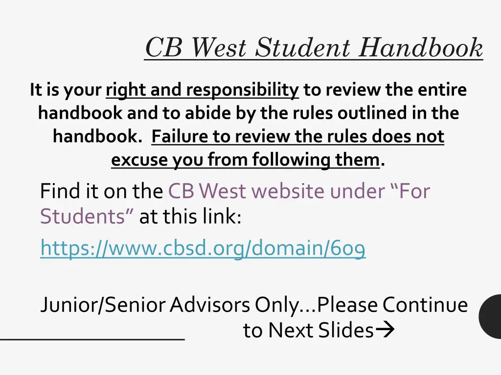 cb west student handbook