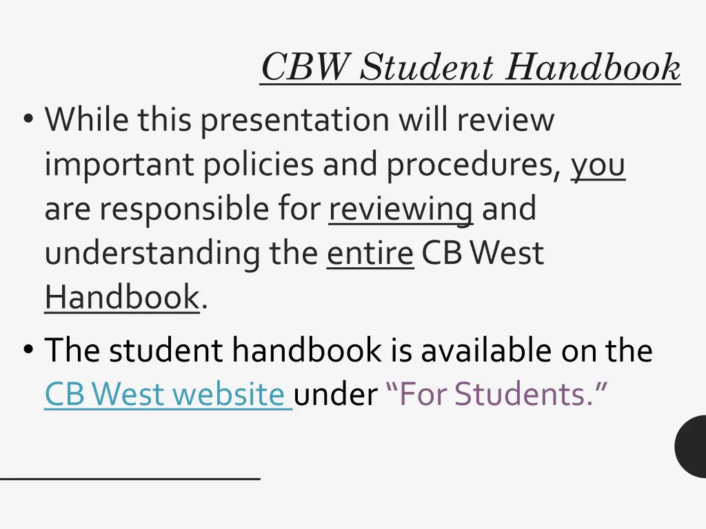cbw student handbook