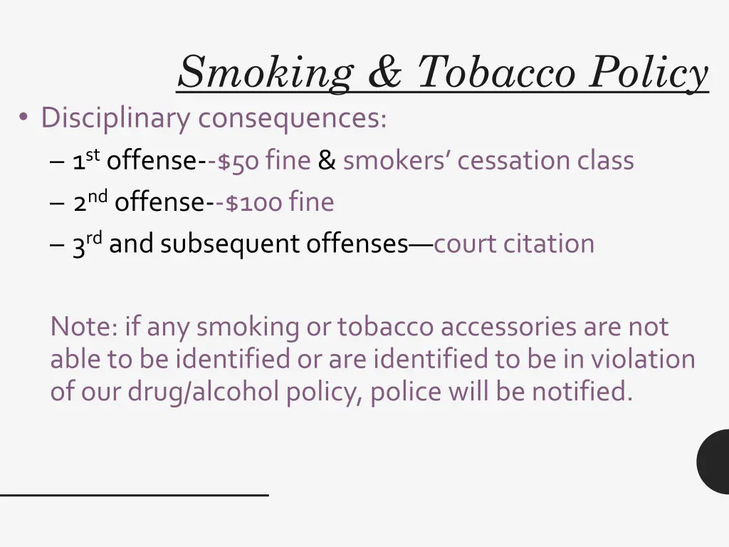 smoking tobacco policy disciplinary consequences