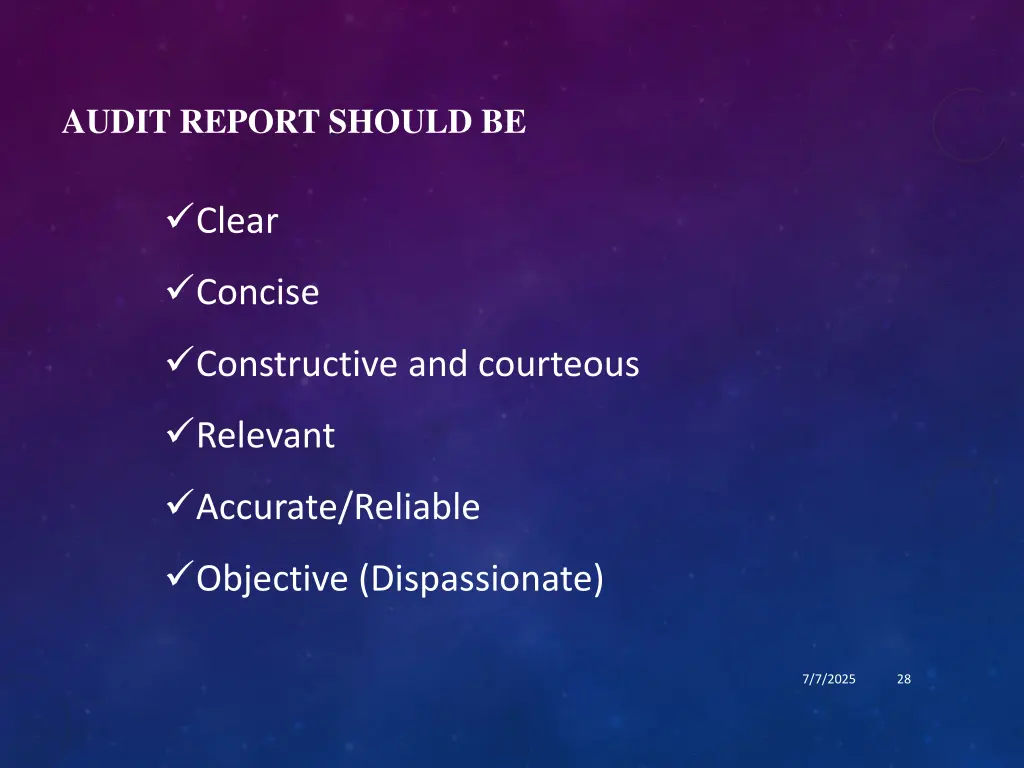 audit report should be