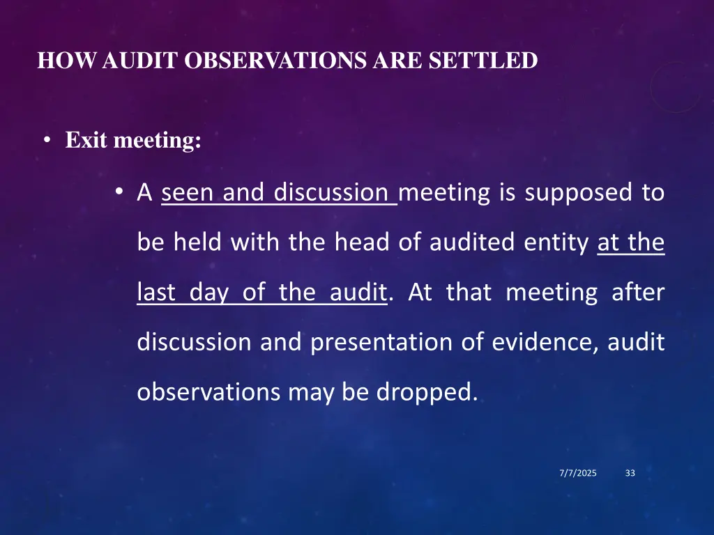 how audit observations are settled 2