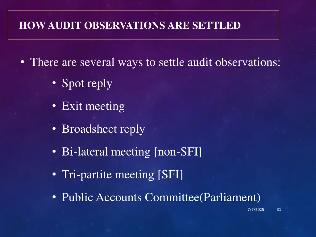 how audit observations are settled