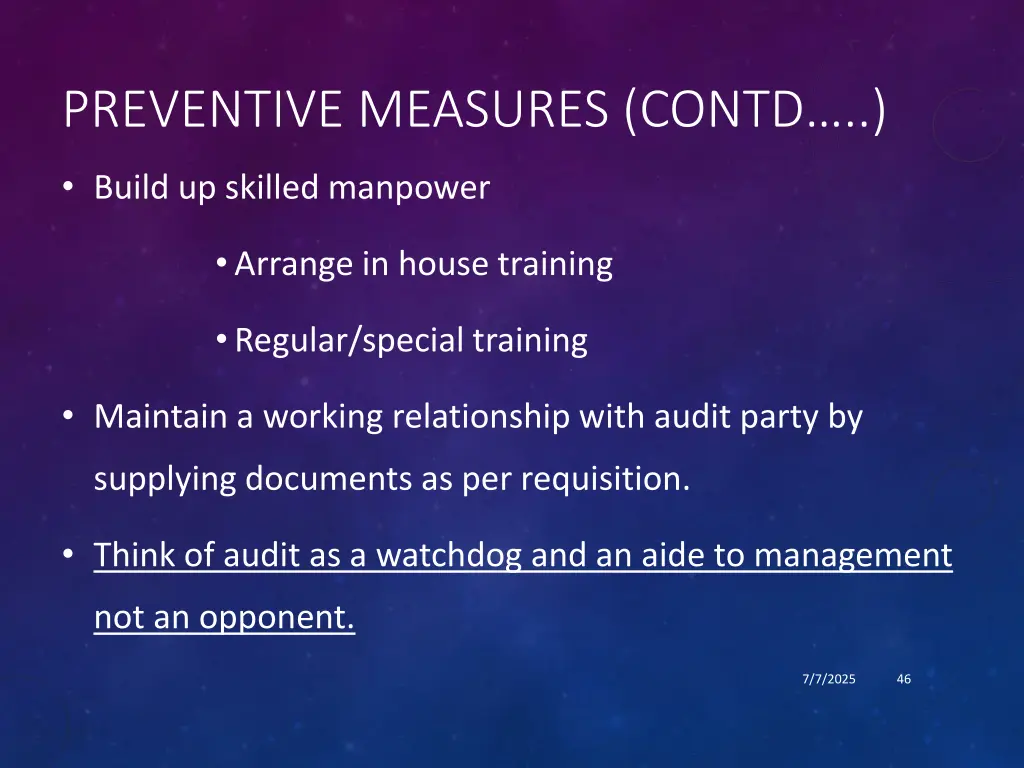 preventive measures contd