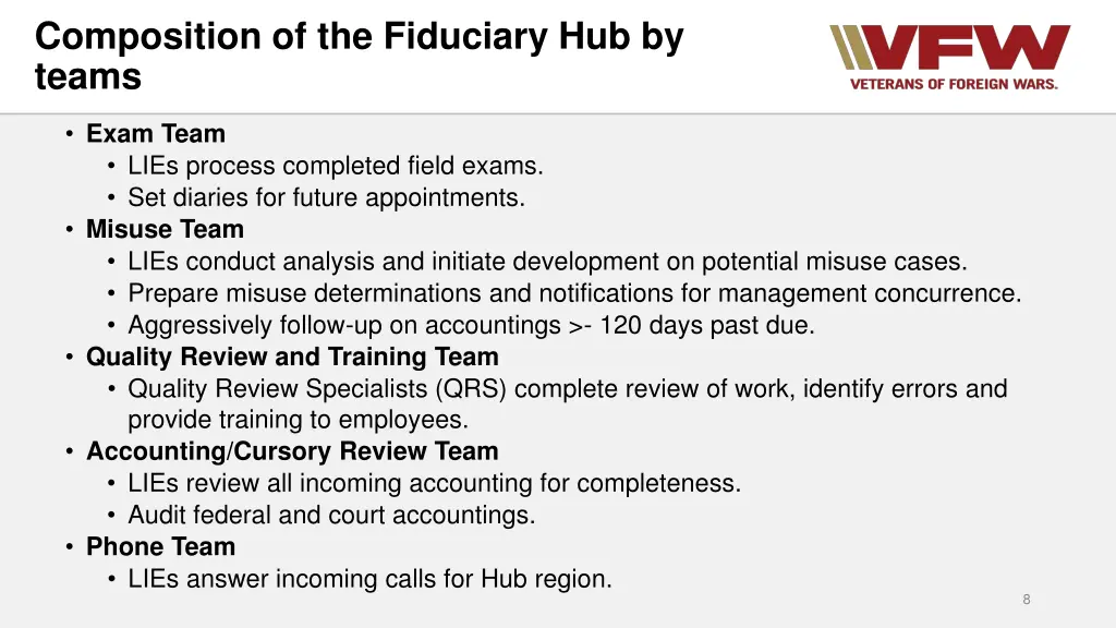 composition of the fiduciary hub by teams 1