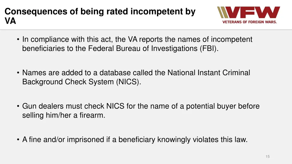 consequences of being rated incompetent by va 2