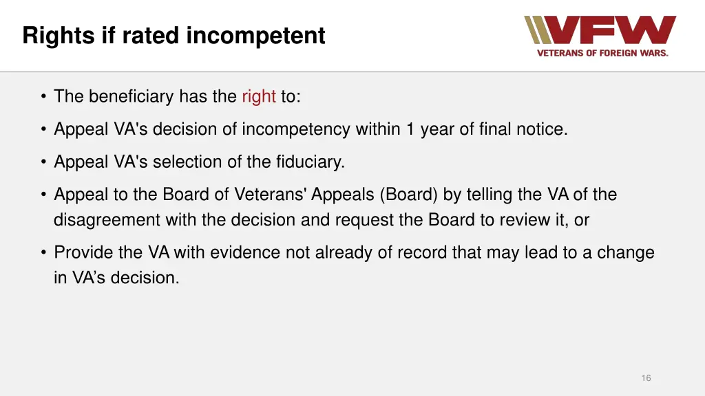 rights if rated incompetent