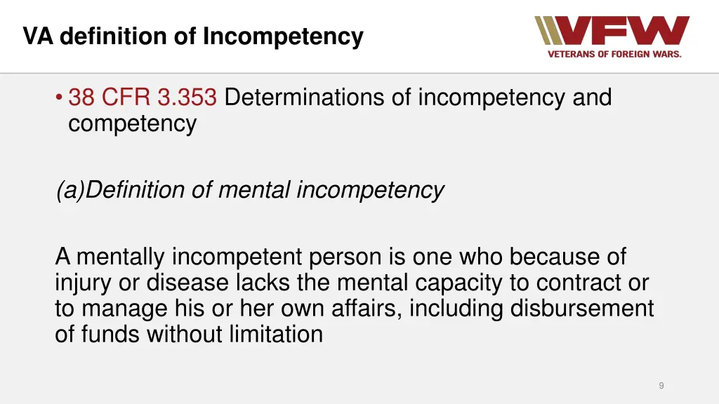 va definition of incompetency