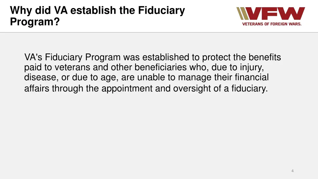 why did va establish the fiduciary program