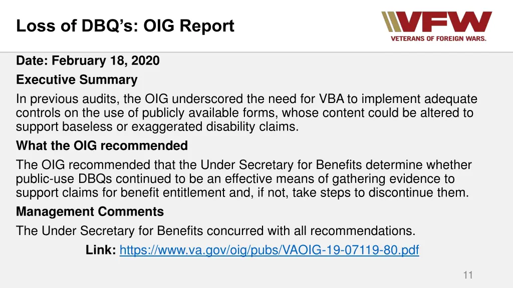loss of dbq s oig report