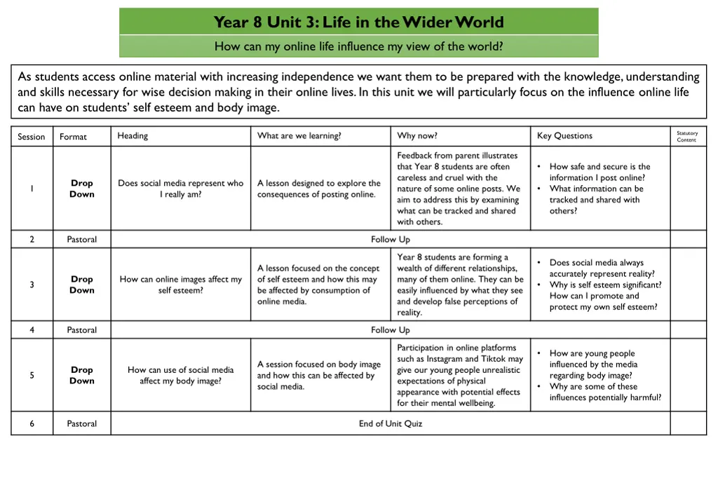 year 8 unit 3 life in the wider world