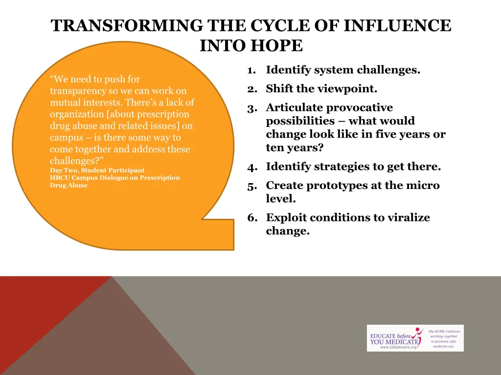 transforming the cycle of influence into hope
