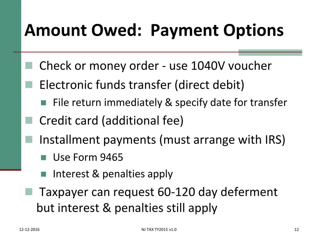 amount owed payment options