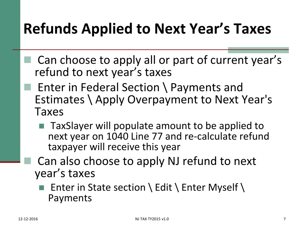 refunds applied to next year s taxes