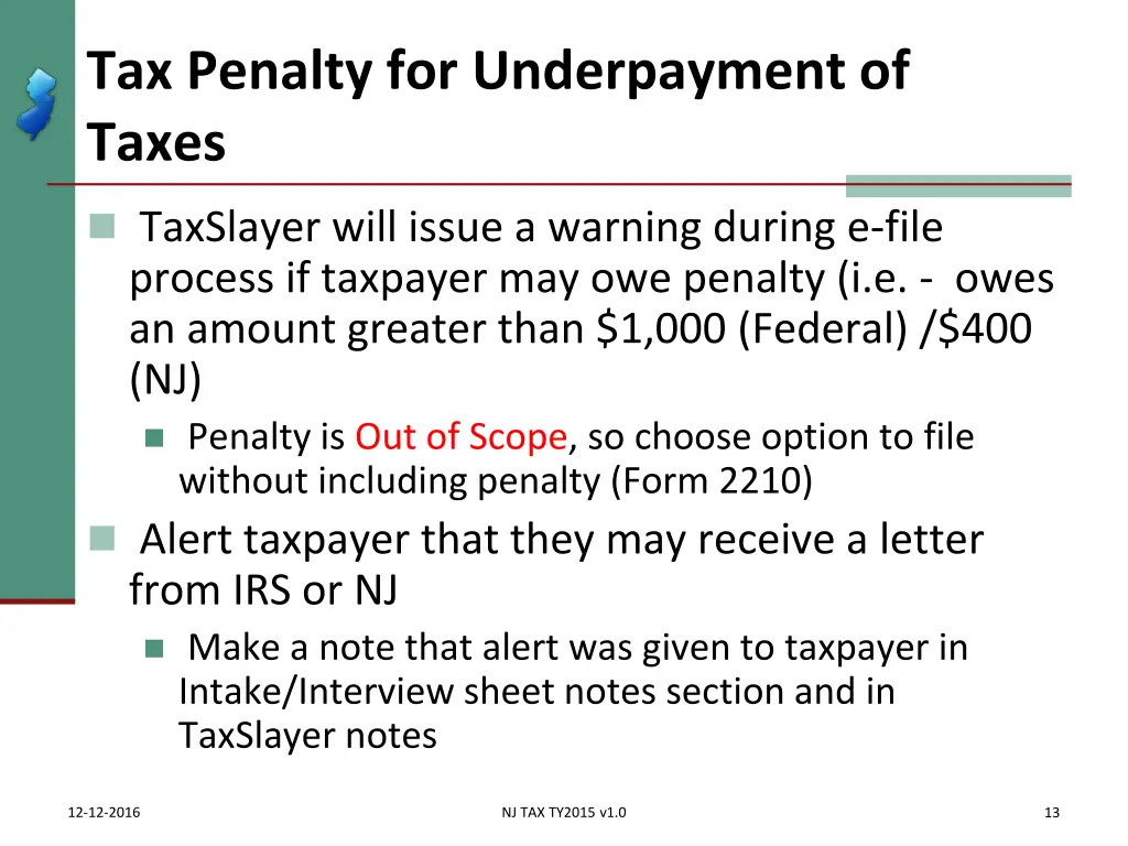 tax penalty for underpayment of taxes