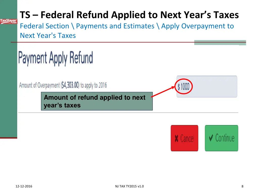 ts federal refund applied to next year s taxes