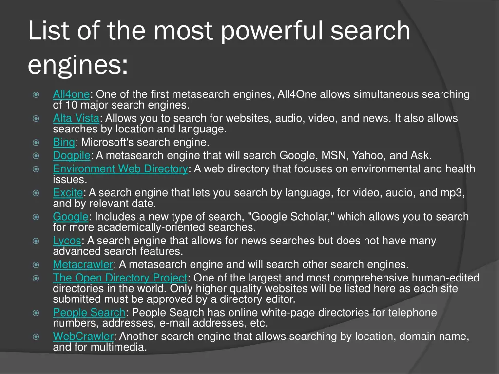 list of the most powerful search engines