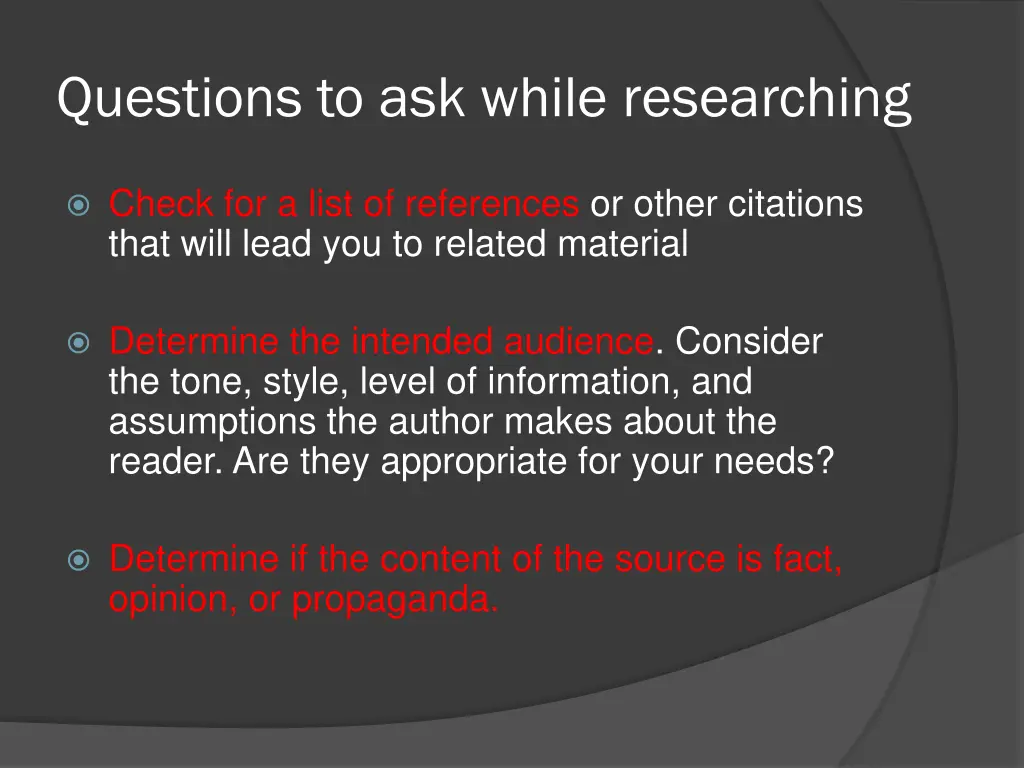 questions to ask while researching