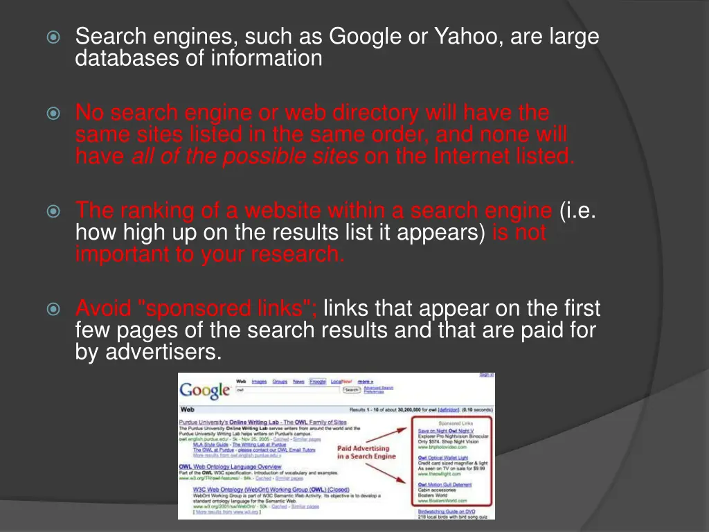 search engines such as google or yahoo are large