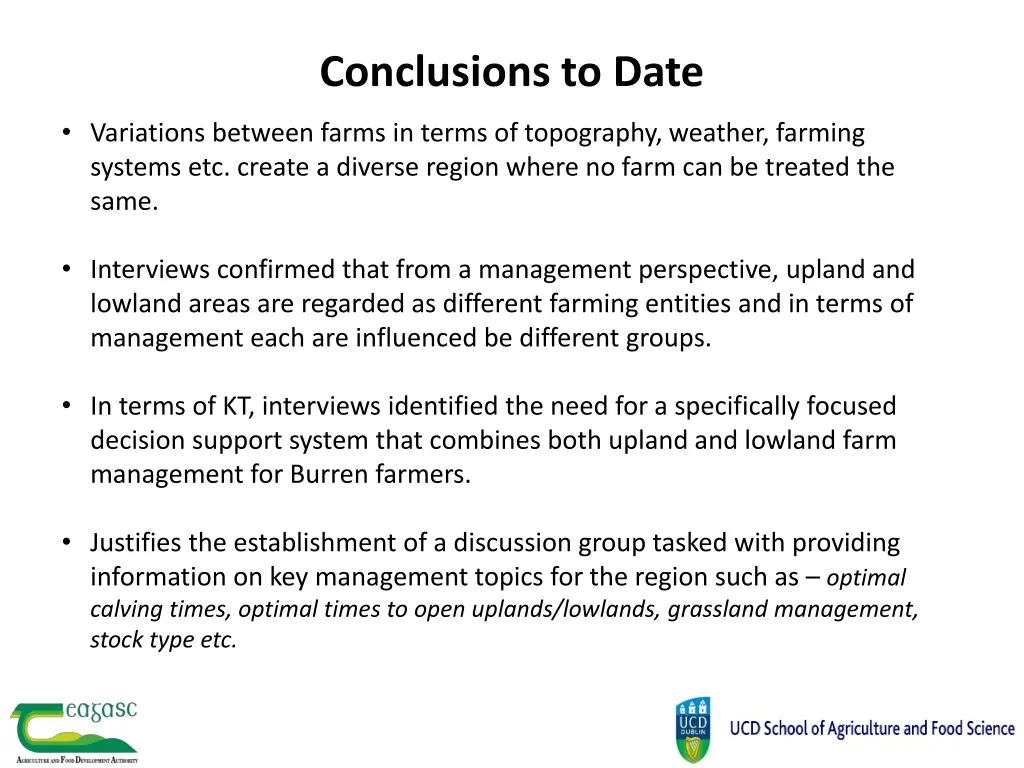 conclusions to date