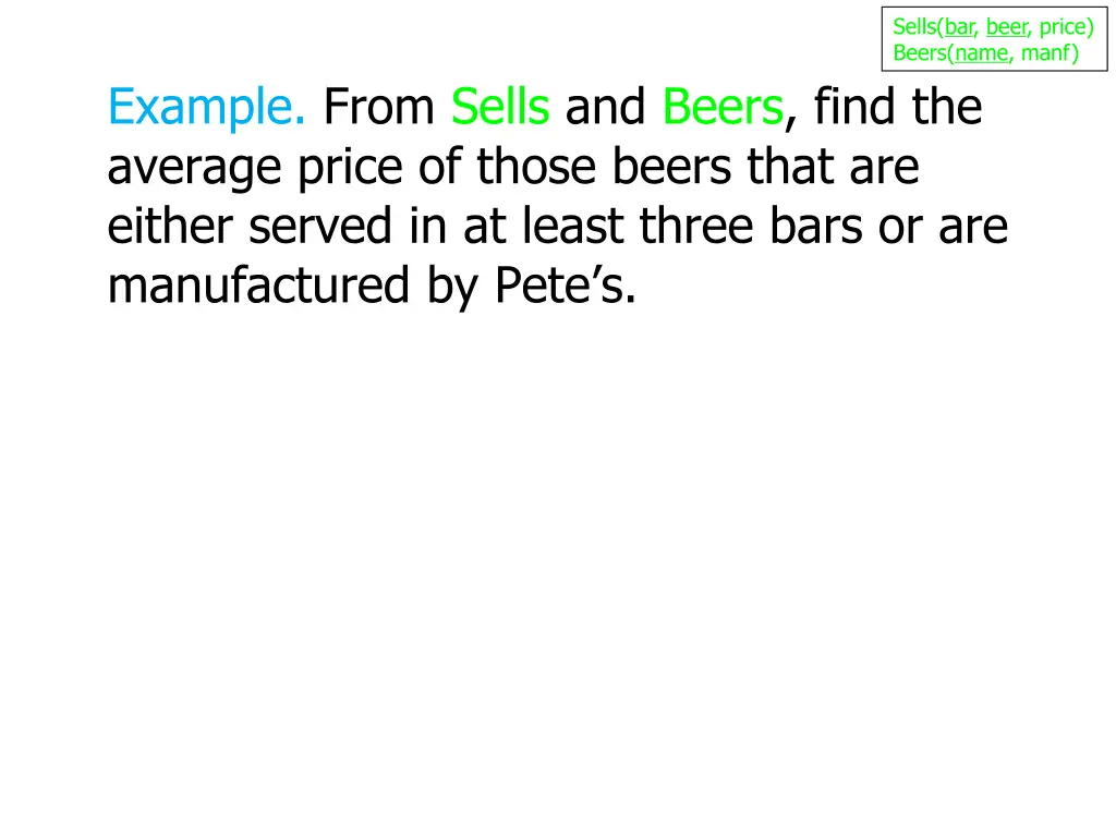 sells bar beer price beers name manf
