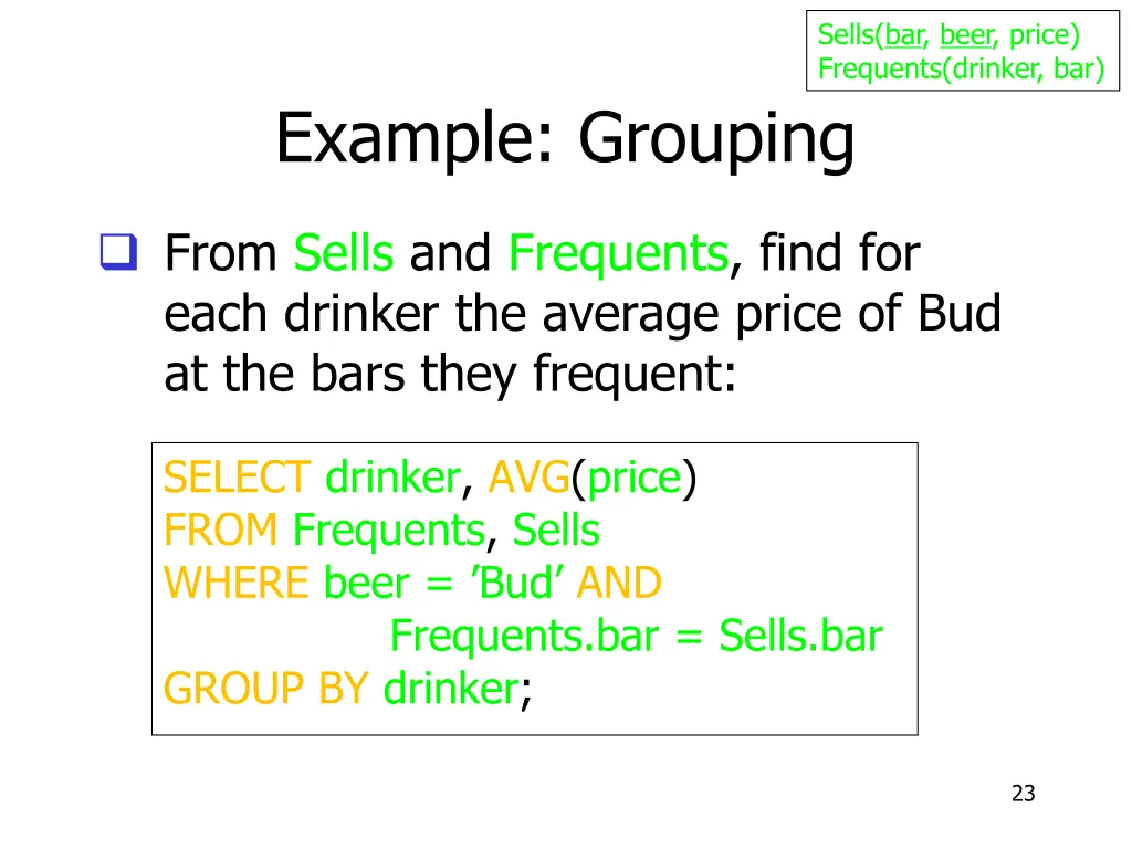 sells bar beer price frequents drinker bar 1