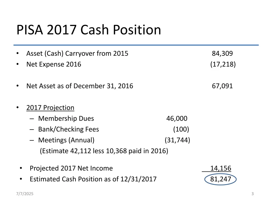 pisa 2017 cash position