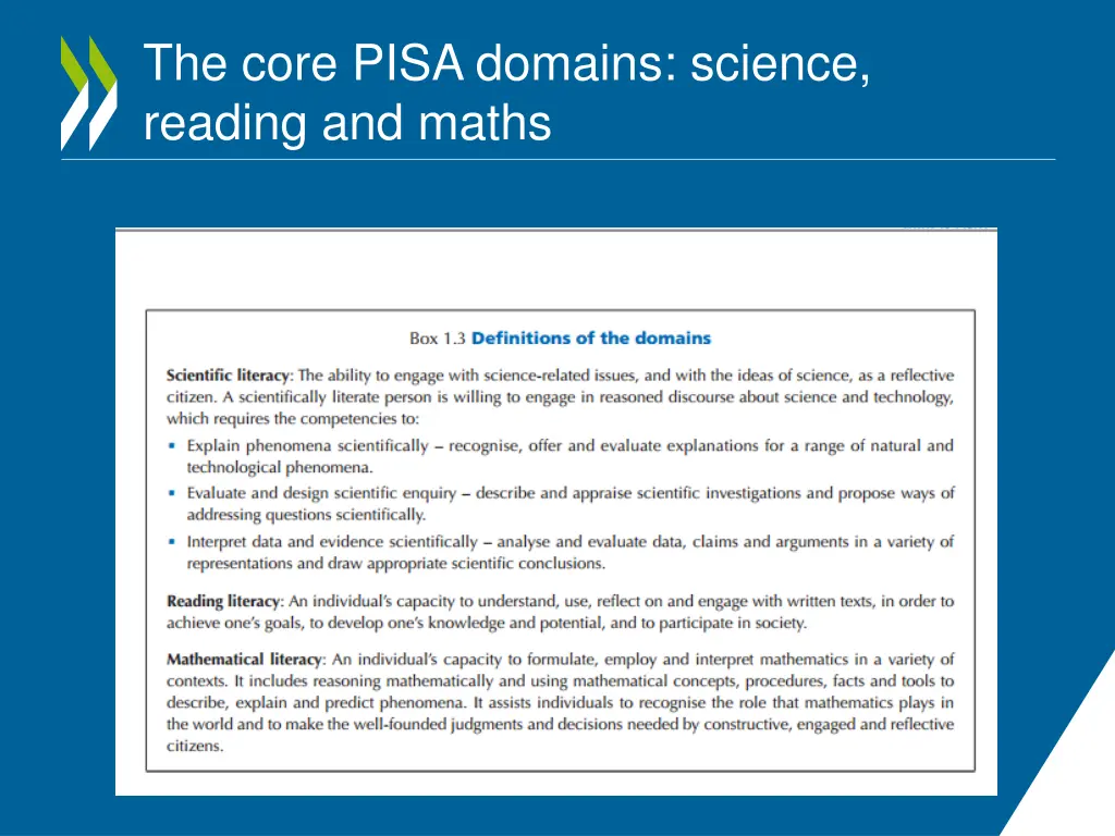 the core pisa domains science reading and maths
