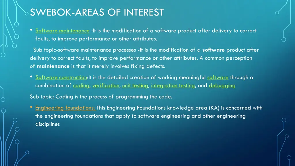 swebok areas of interest