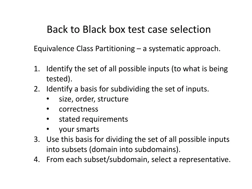 back to black box test case selection