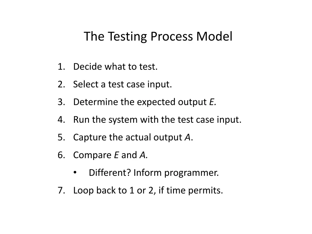 the testing process model