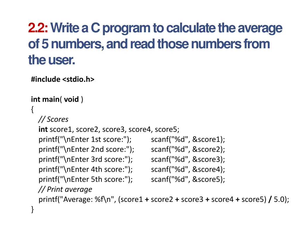 2 2 write a c program to calculate the average