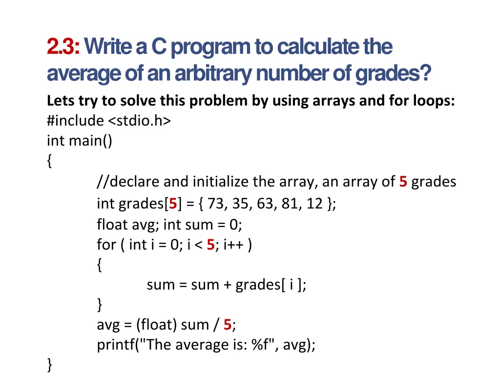 2 3 write a c program to calculate the average 1