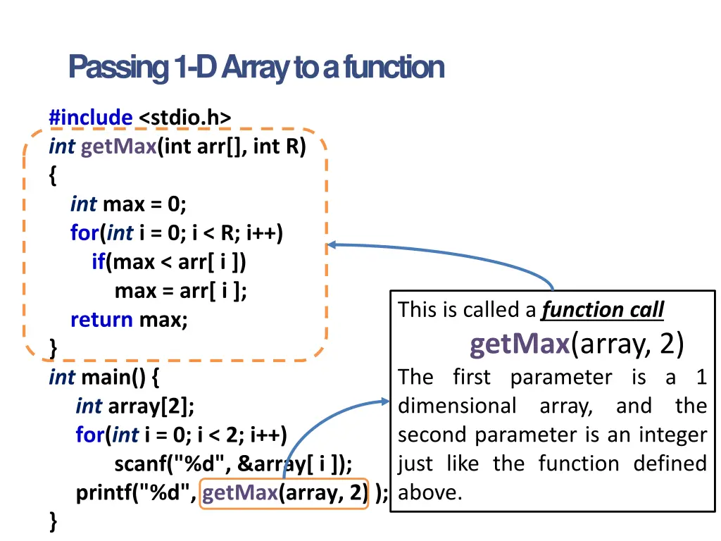 passing 1 d array to a function