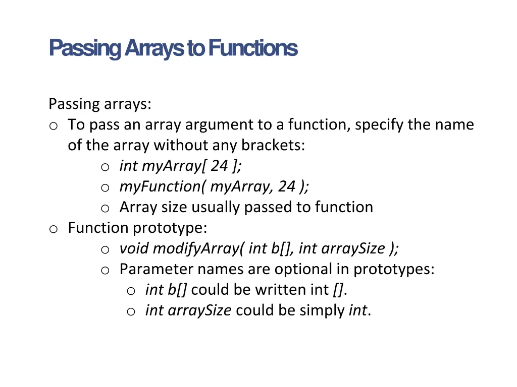 passing arrays to functions