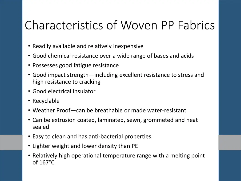 characteristics of woven pp fabrics