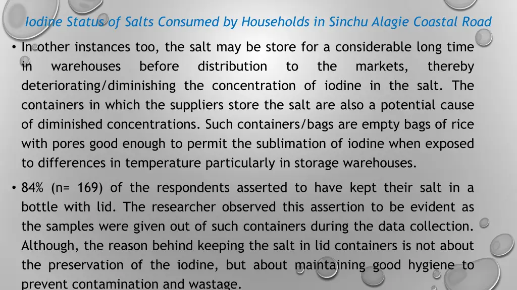 iodine status of salts consumed by households 12