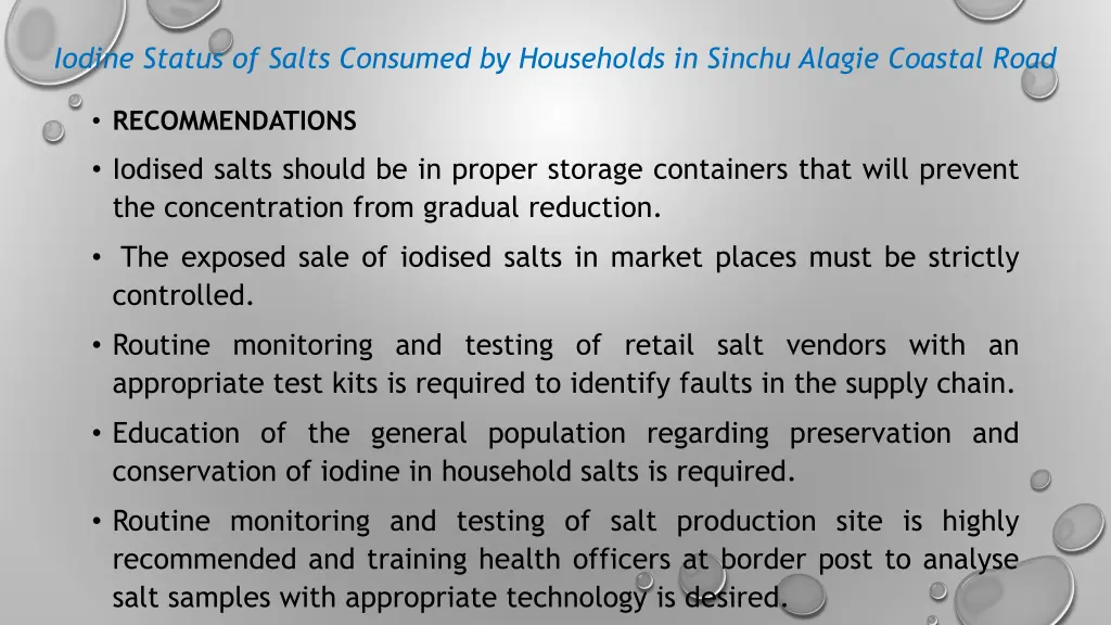 iodine status of salts consumed by households 15