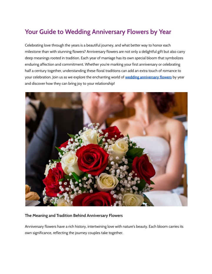 your guide to wedding anniversary flowers by year