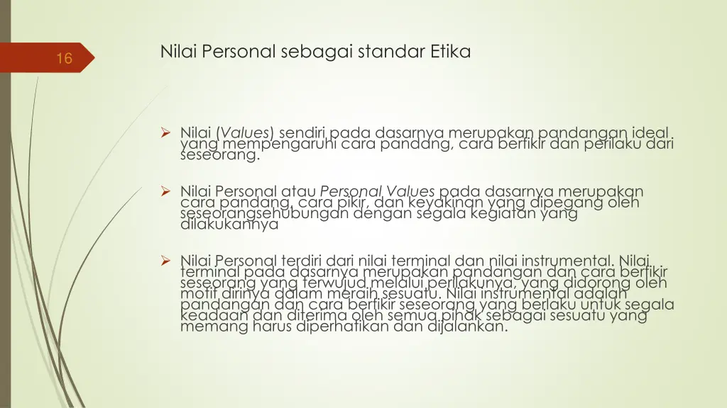 nilai personal sebagai standar etika