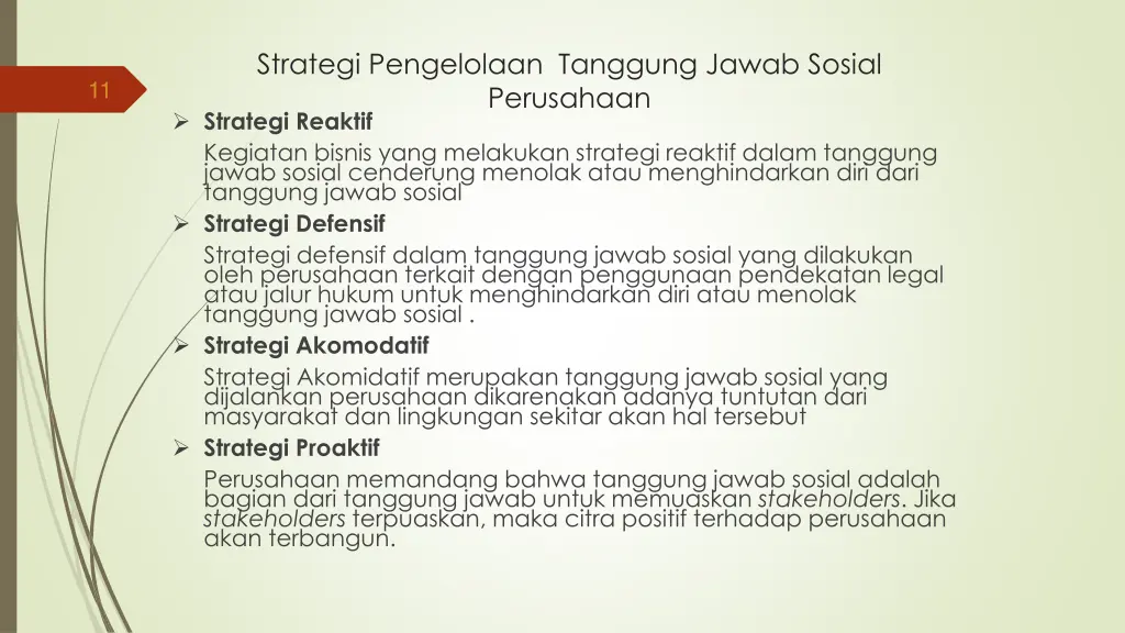 strategi pengelolaan tanggung jawab sosial