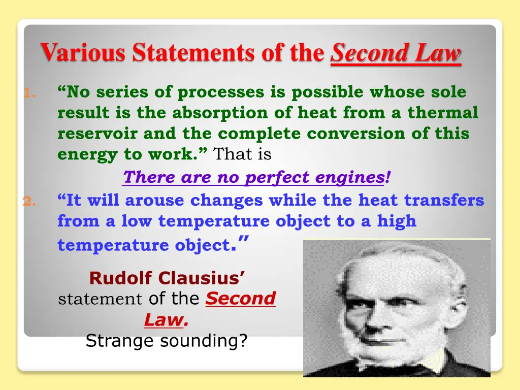 various statements of the second law