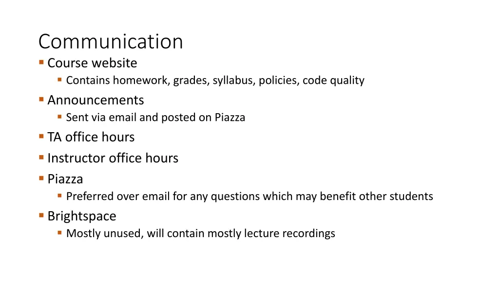 communication course website contains homework