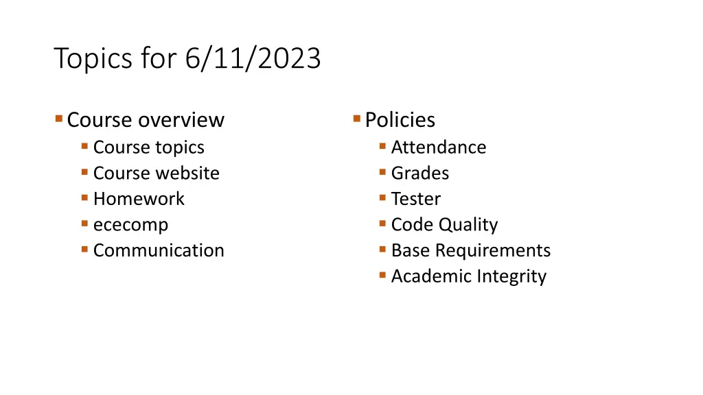 topics for 6 11 2023