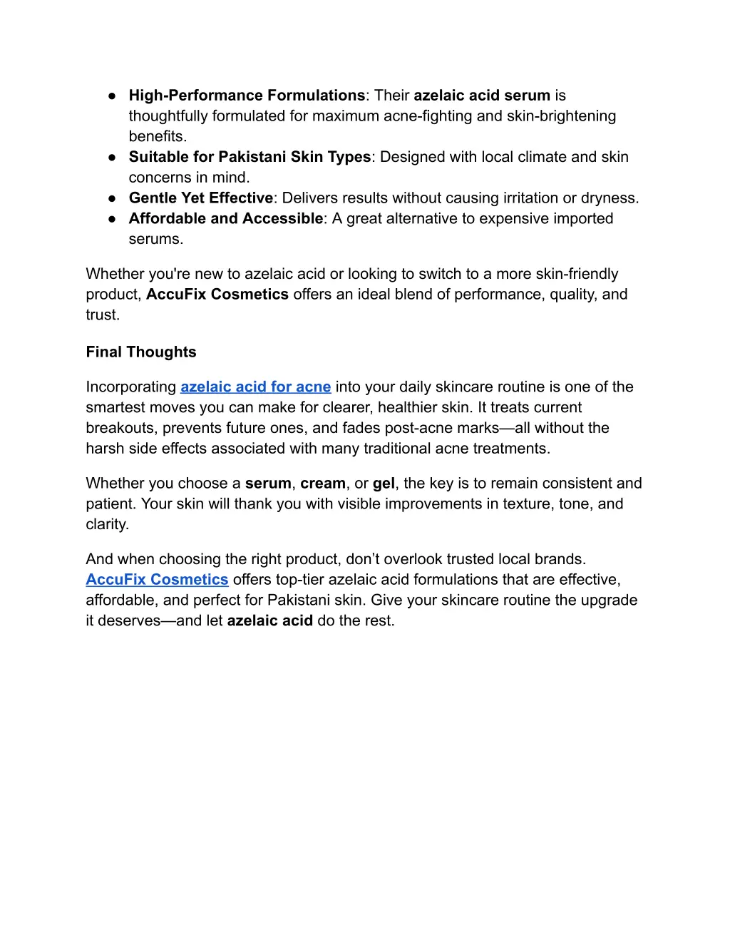 high performance formulations their azelaic acid