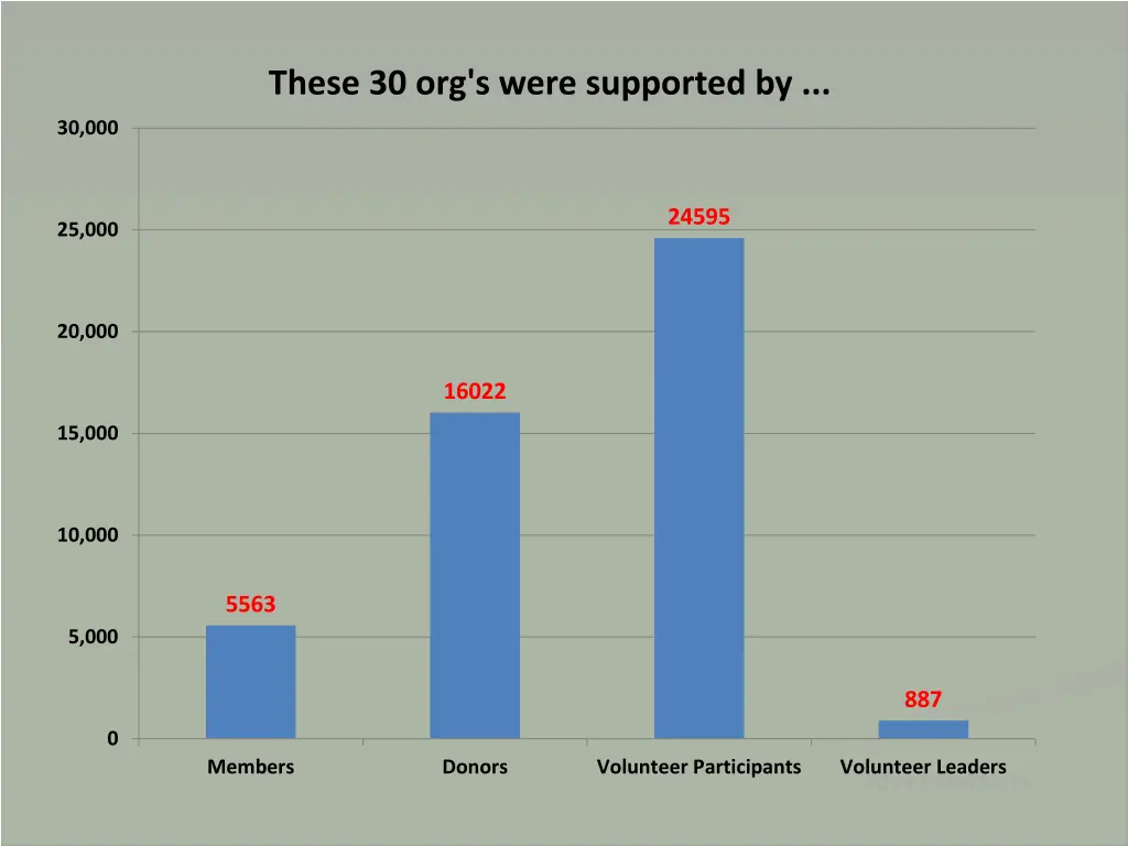 these 30 org s were supported by
